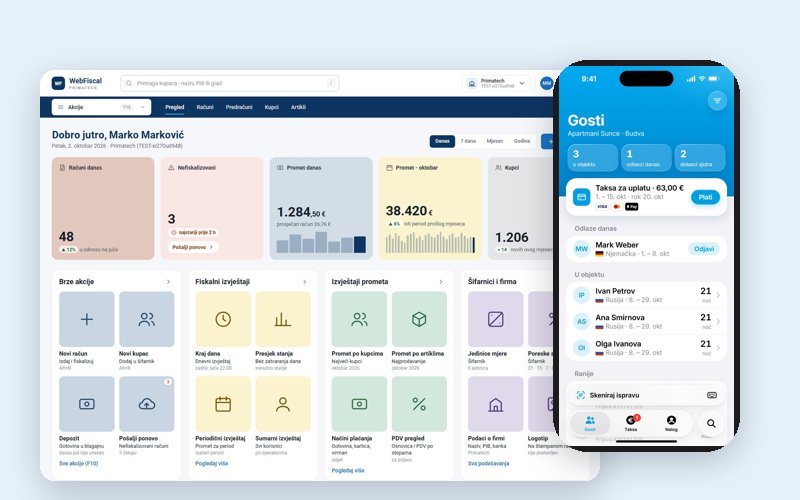WebFiscal na računaru i Prijava gostiju na telefonu